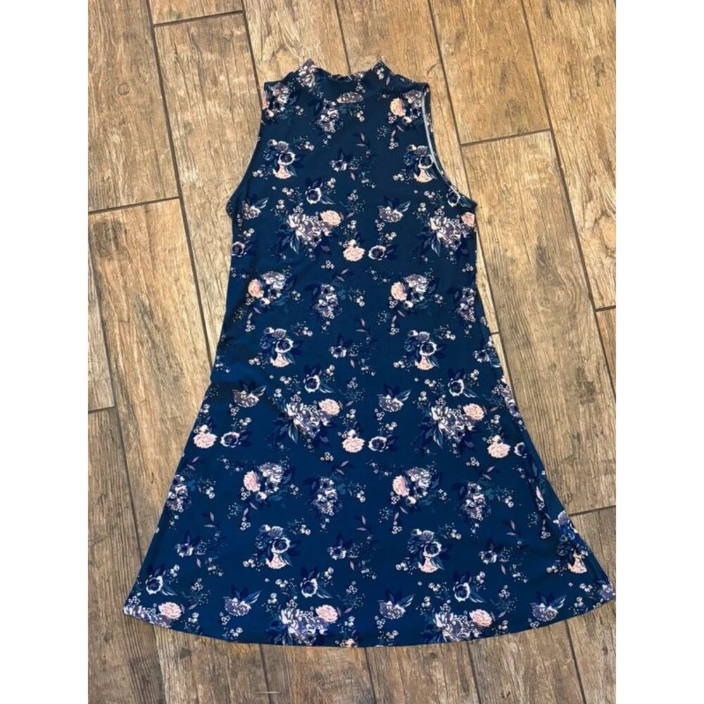 Gorgeous Blue Pink Mock Turtleneck Dress Country Medium M Floral